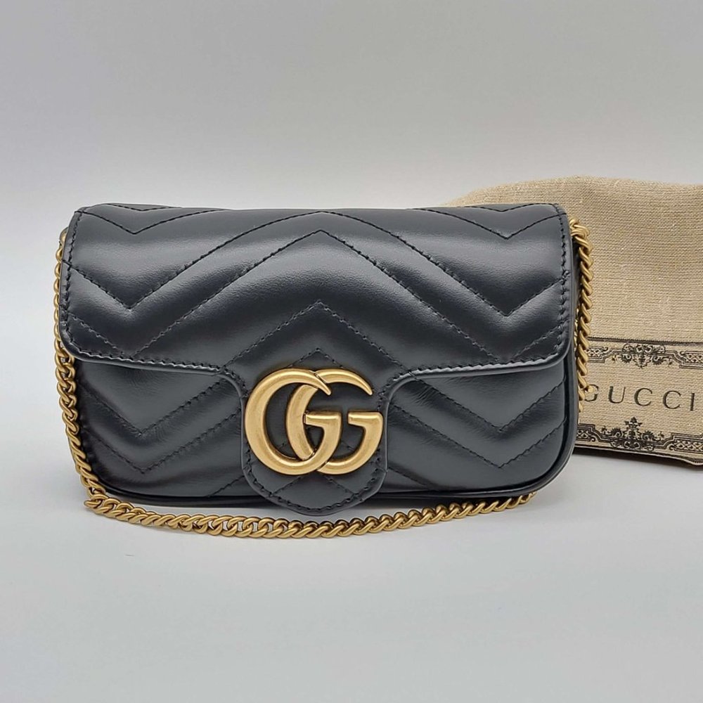 100% Authentic Gucci GG Marmont Super Mini Black Shoulder Bag - Picture 1 of 14